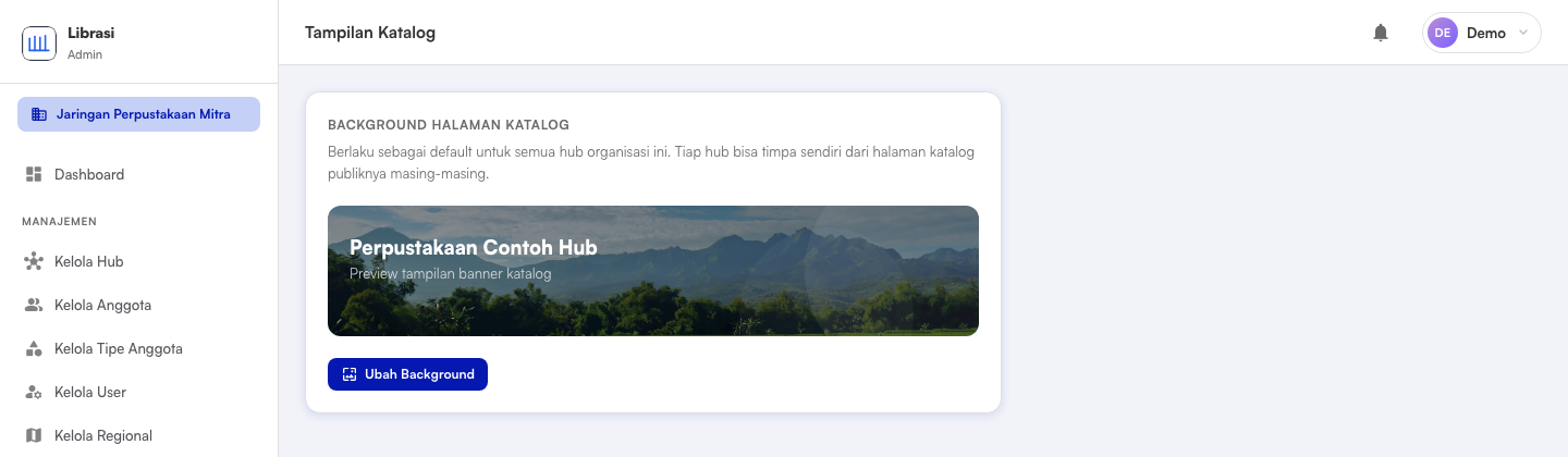 Pengaturan tampilan katalog publik dengan preview banner